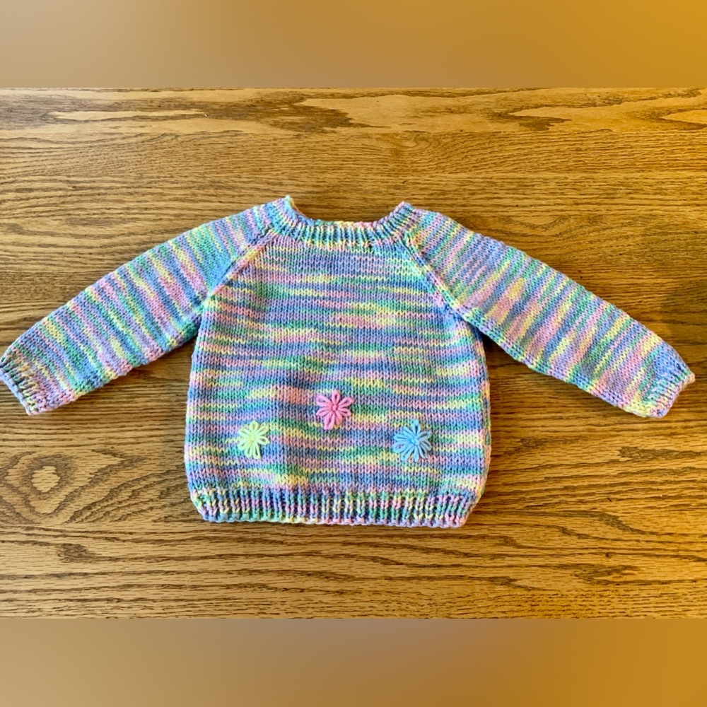 New Hand-knit Baby Sweater Pastel Flowers